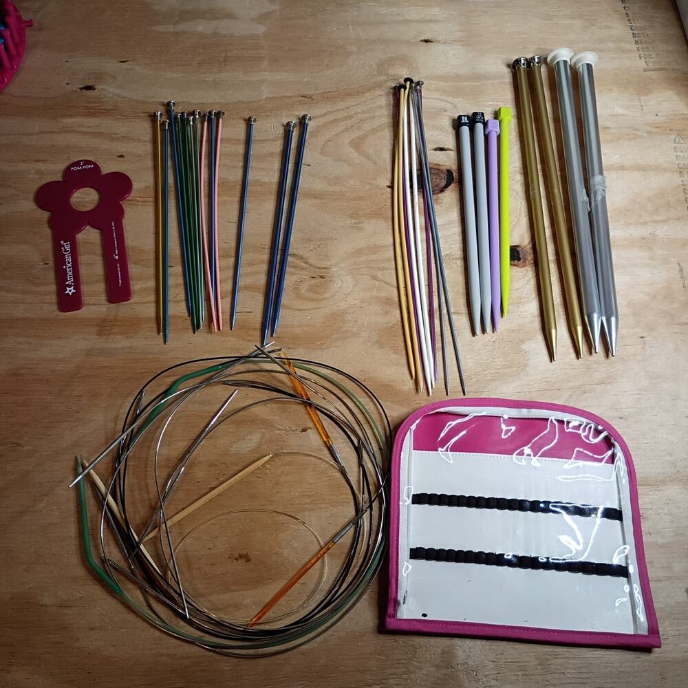 HUGE Lot Knitting Needles Straight Circular Set Metal Bamboo Plastic w/Bag